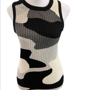 Minnie Rose Black Gray Cream Ribbed Tank Top